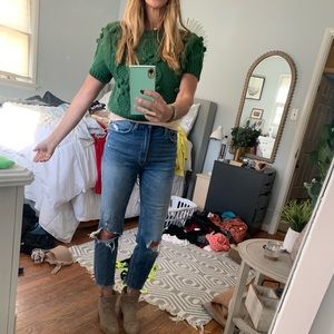 CIDER brand green crop knit Pom sweater medium